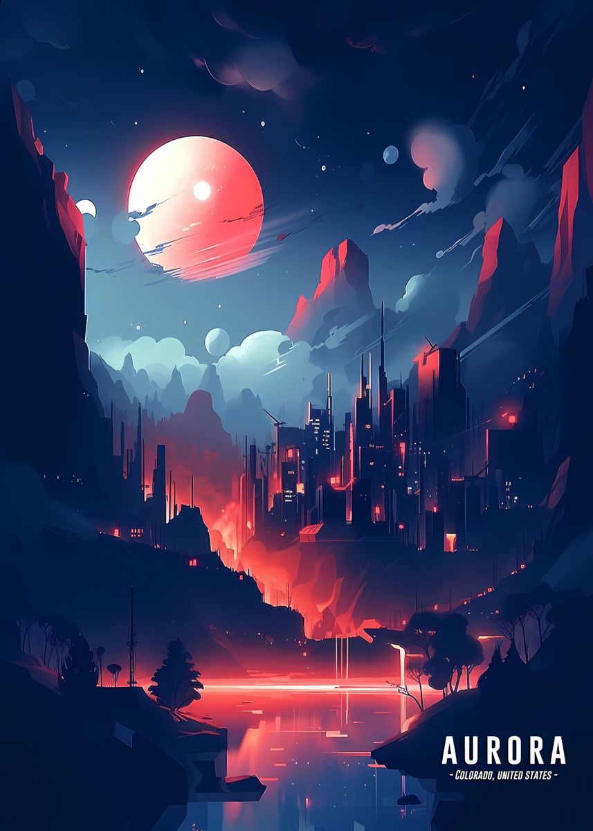 'Aurora Cityscape vista' Poster by Francisco Creative | Displate