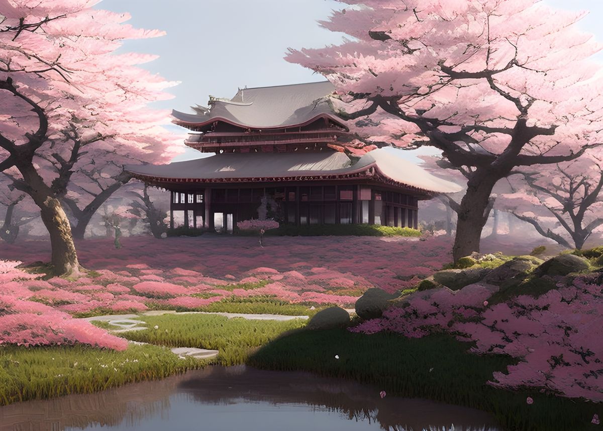 'Sakuras and temple' Poster by Below Horizon | Displate
