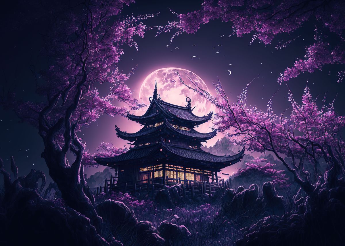 'japanese night sakura ' Poster by Zachariah Stacey | Displate
