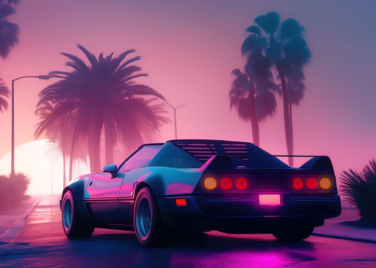 'Retro Synthwave supercar' Poster by Mikath  | Displate
