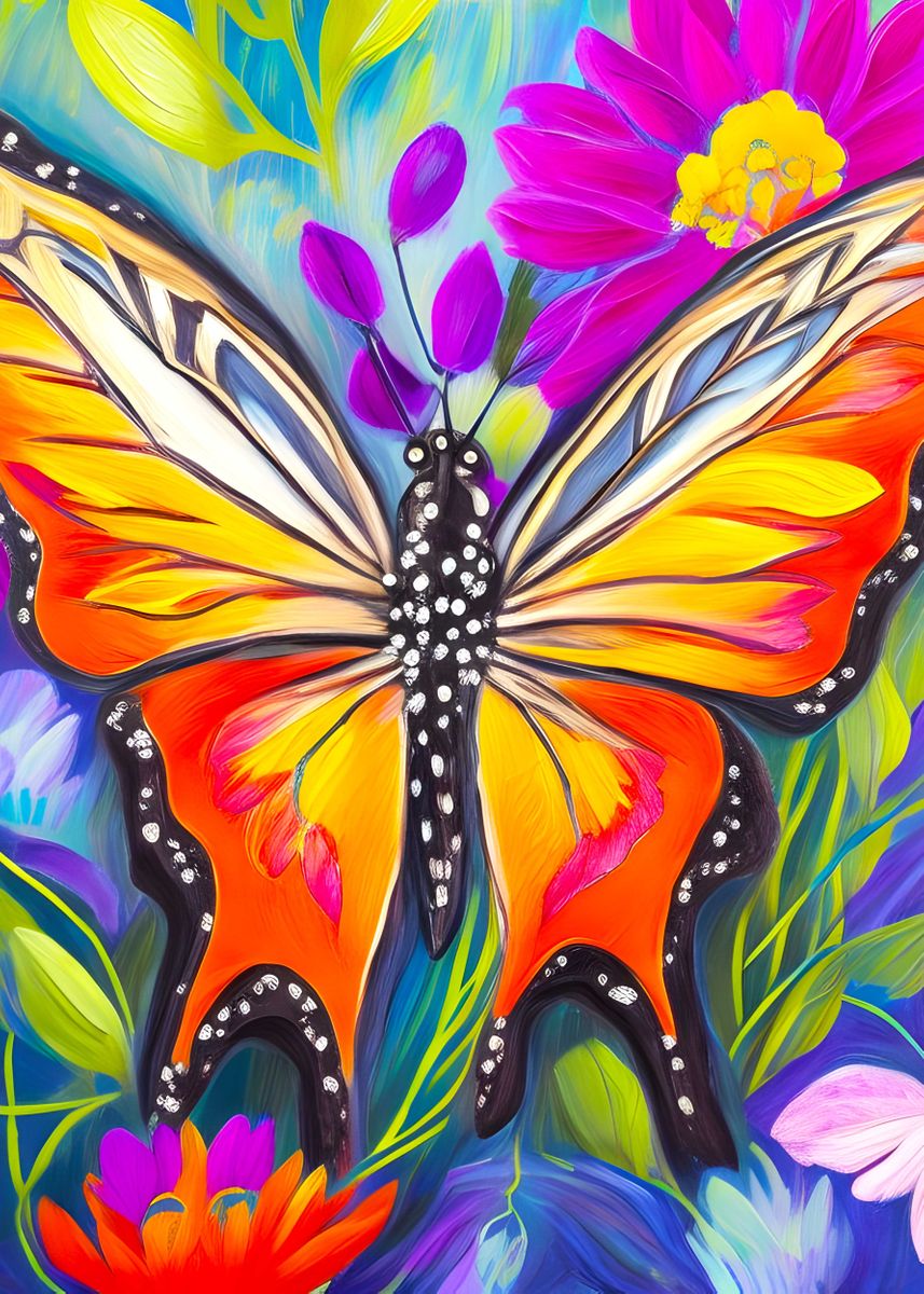 'Butterfly in a field' Poster, picture, metal print, paint by ...