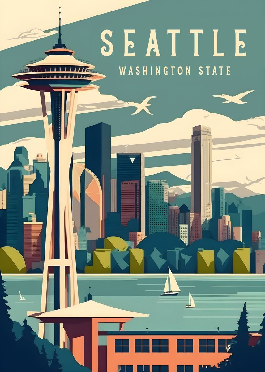 'Seattle Washington Travel' Poster, picture, metal print, paint by ...