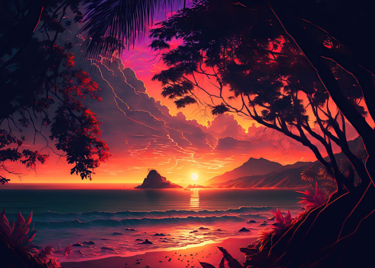 'Beach Sunset Landscape' Poster by paxtonronalda | Displate