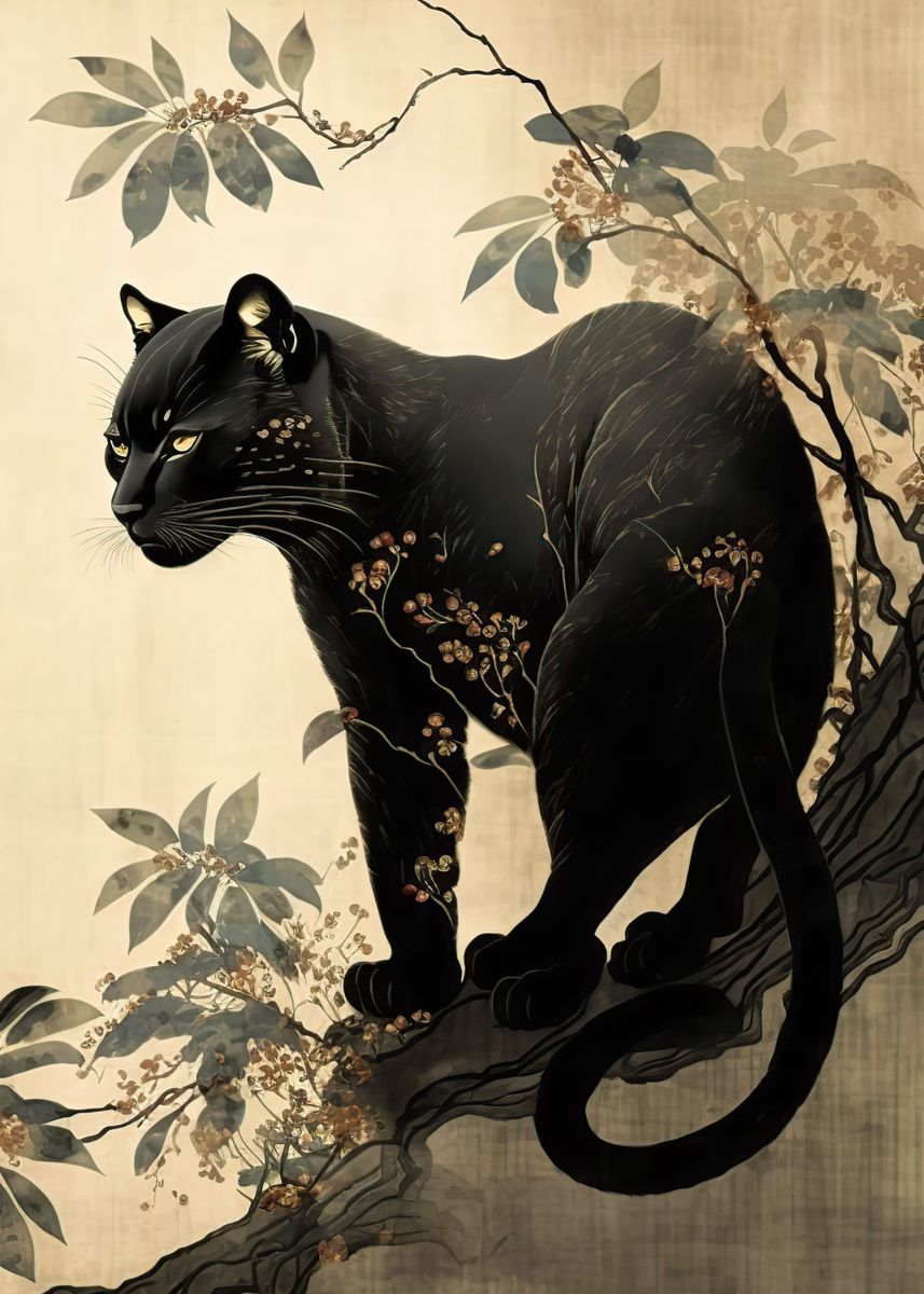 'Black cat japanese' Poster, picture, metal print, paint by Rida Santos