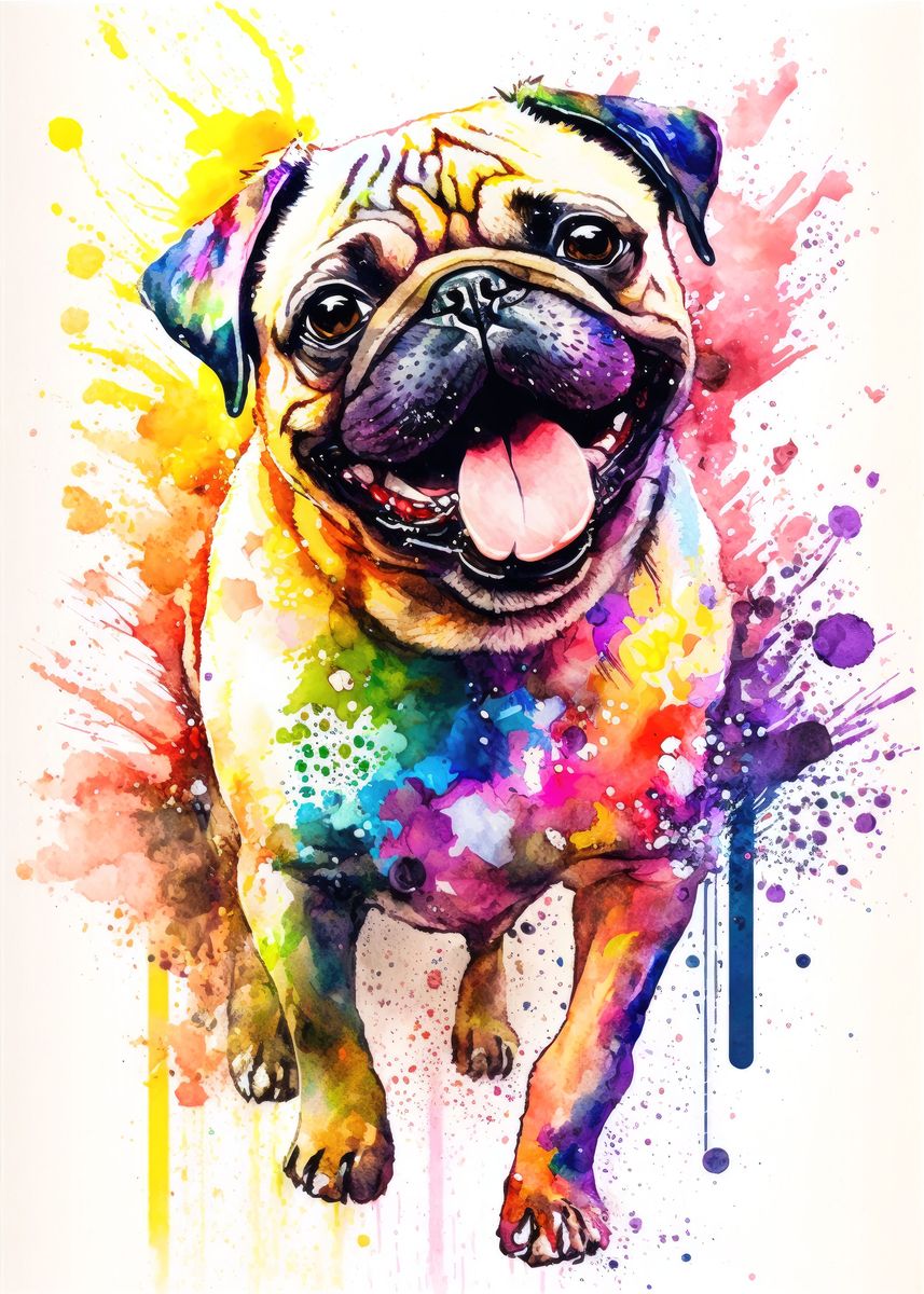 'Pug Dog Watercolor' Poster, picture, metal print, paint by Nick Lopez ...