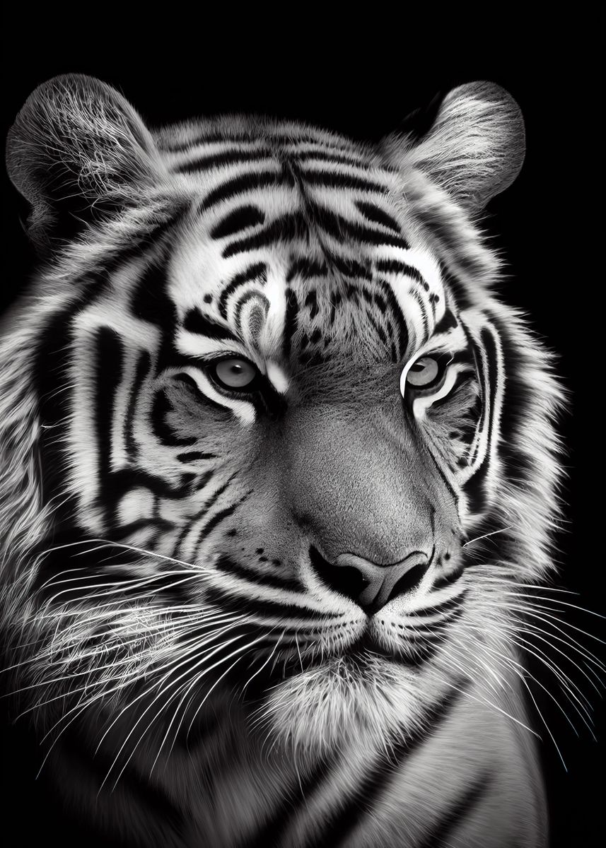 'Tiger Face Black And White' Poster, picture, metal print, paint by ...