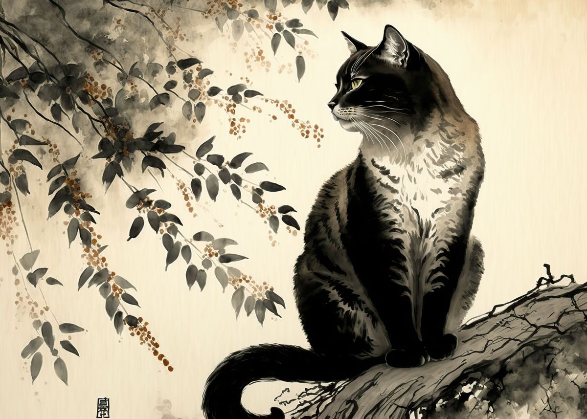 'Black cat japanese' Poster by Rida Santos Displate