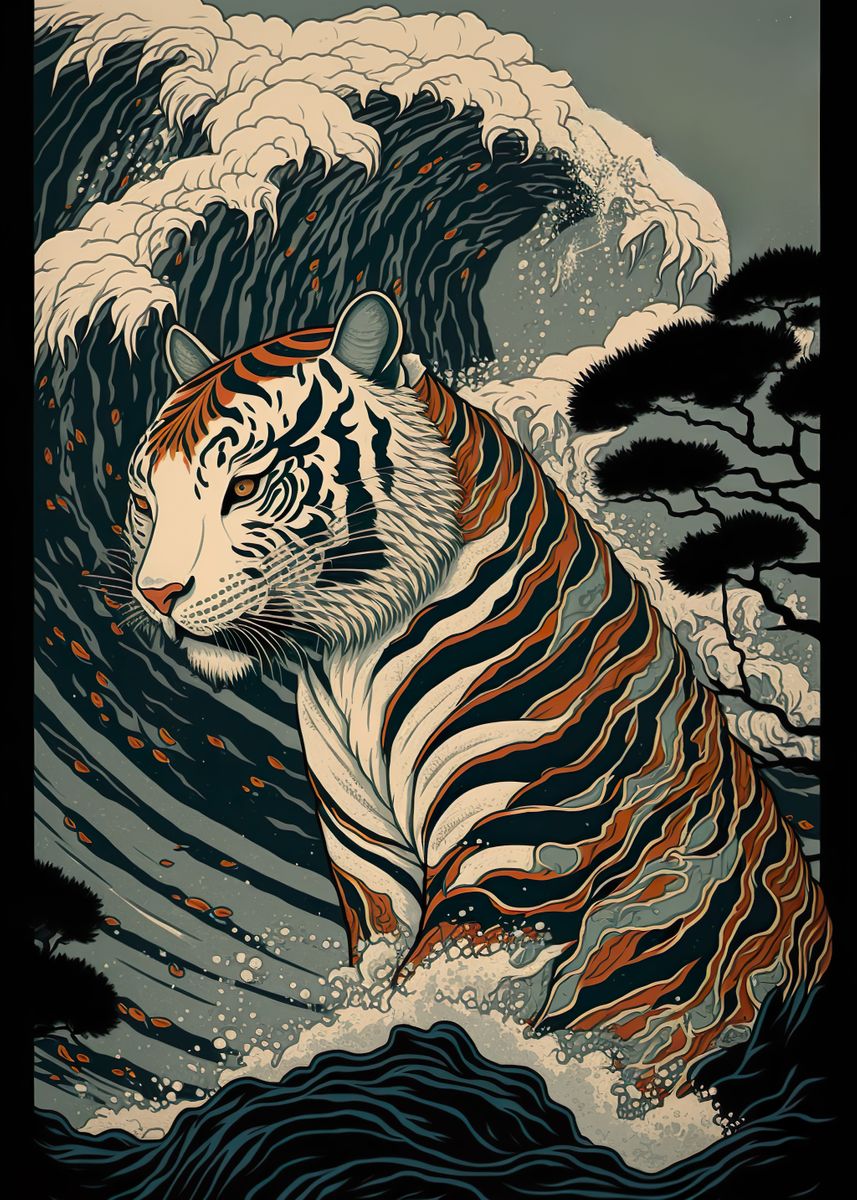 'Tiger Ukiyo e Japan China' Poster, picture, metal print, paint by ...