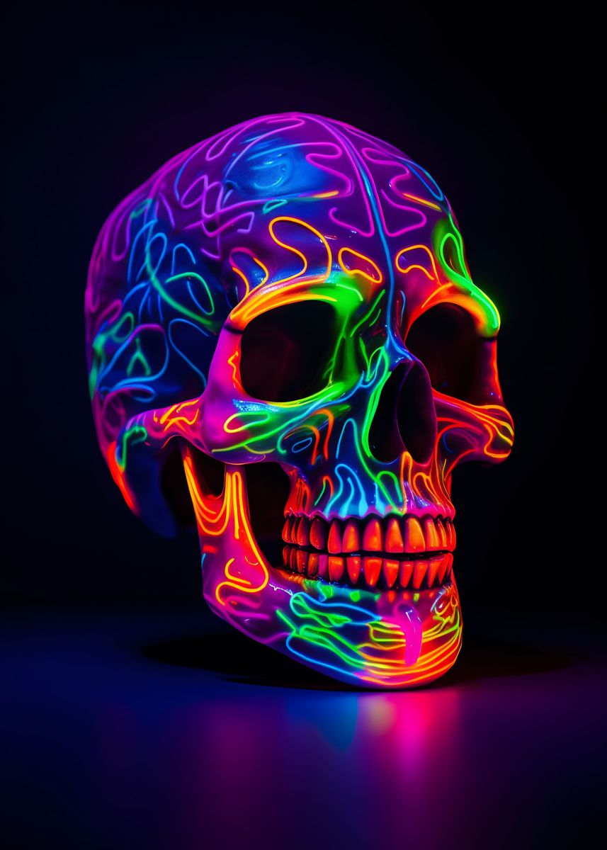 pink neon skull