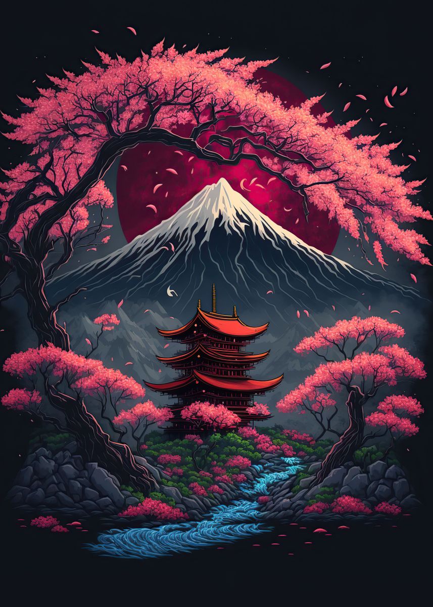 'Japan Landscape' Poster, picture, metal print, paint by Desiree Mendez ...