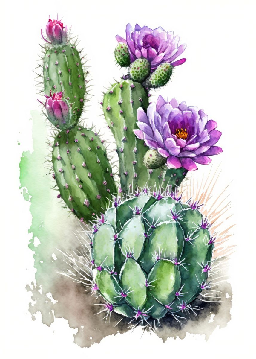 'Cactus Flower Watercolor' Poster, picture, metal print, paint by Nick ...