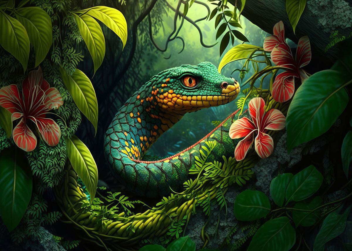 'Snake in Rain Forest' Poster by Karen Foley | Displate