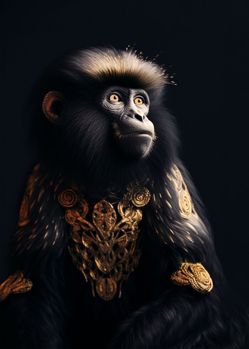 'Black and Gold Monkey' Poster, picture, metal print, paint by OhadOron