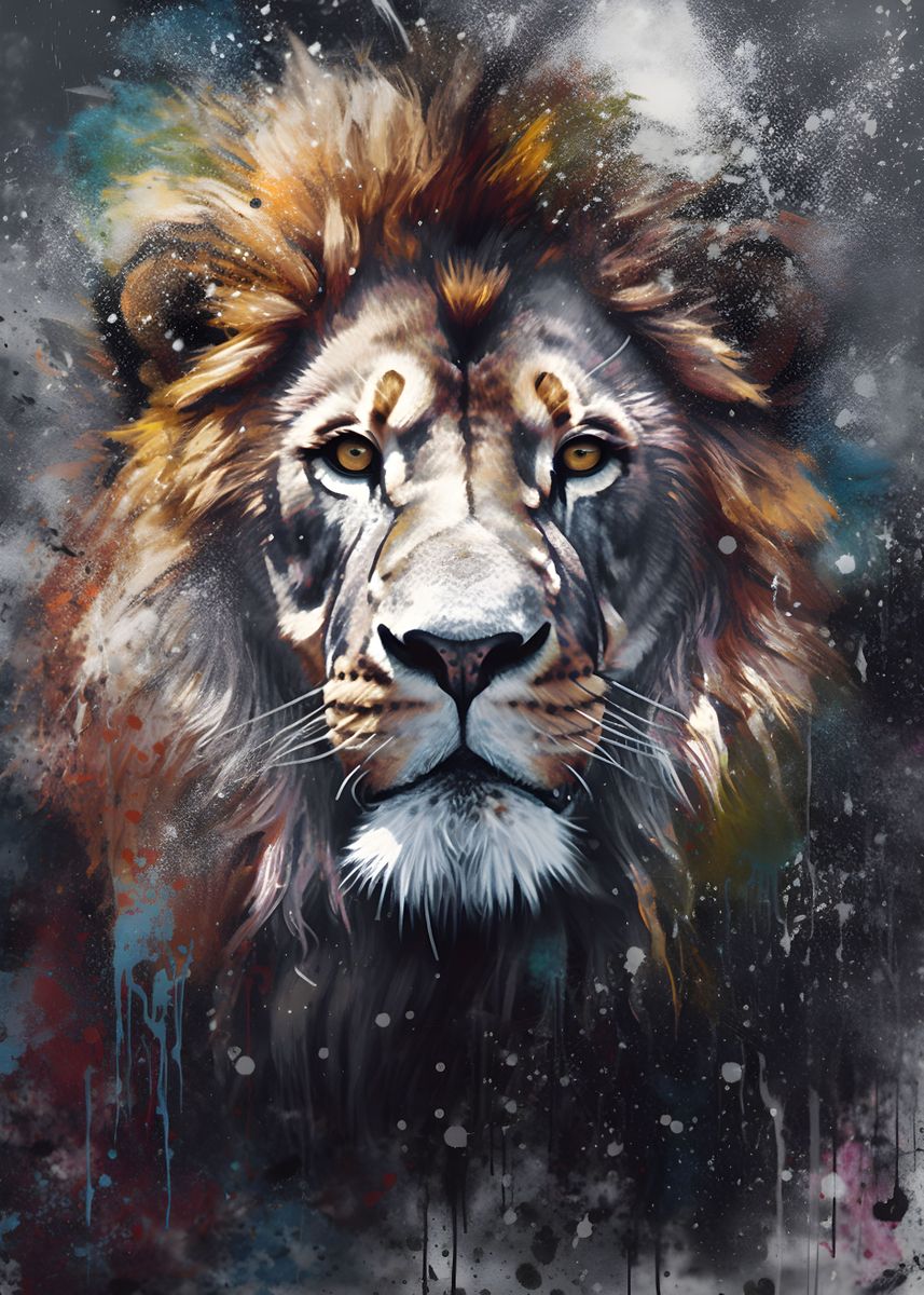 lion portrait painting