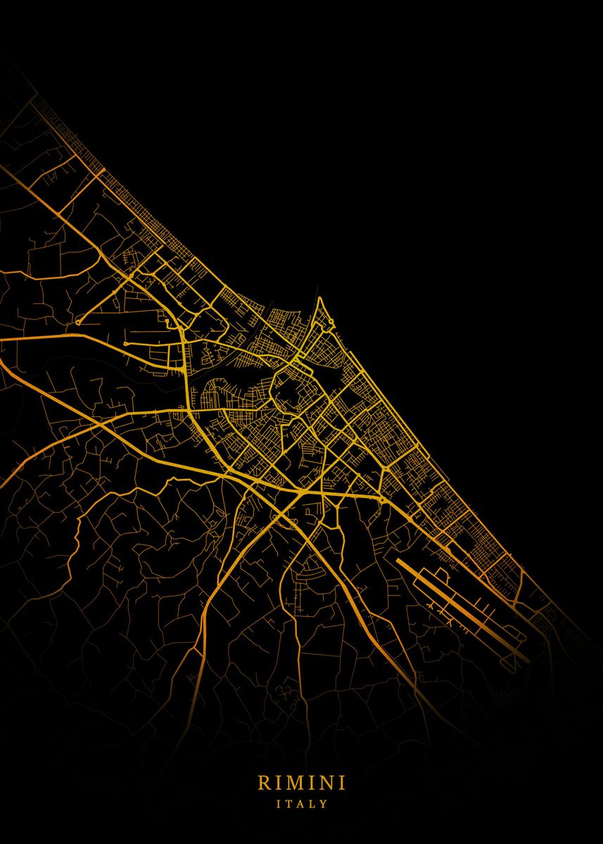 'Rimini City Map Gold' Poster, picture, metal print, paint by Trulaf ...