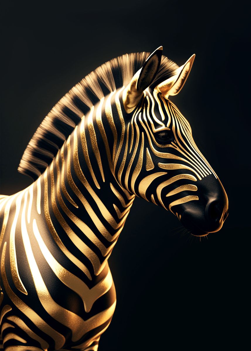 'Black and Gold Zebra' Poster, picture, metal print, paint by OhadOron Displate