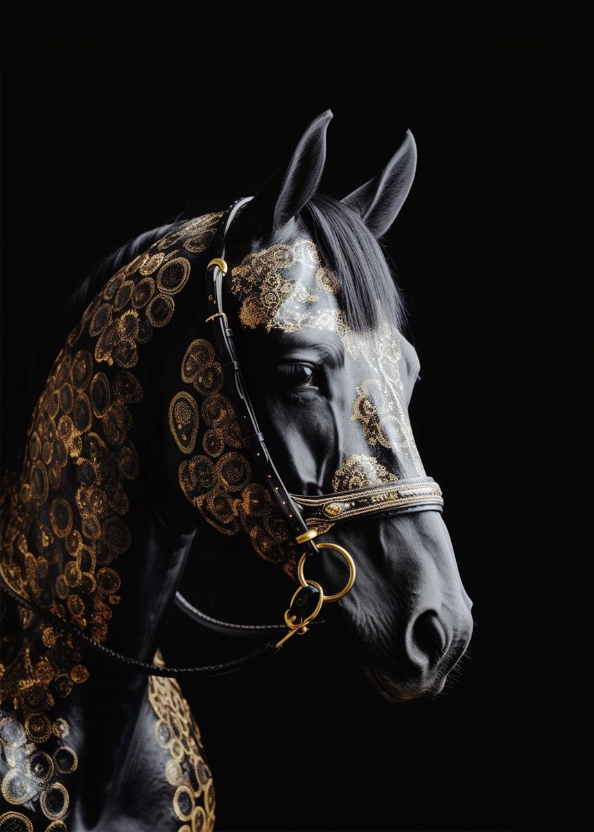 'Black and Gold Horse' Poster, picture, metal print, paint by OhadOron