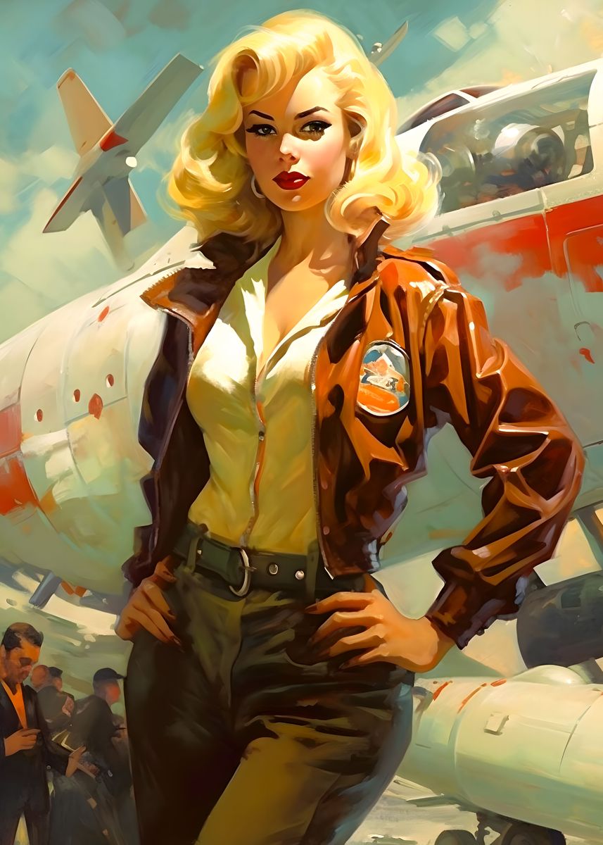 'Retro Blonde Pilot Pinup' Poster, picture, metal print, paint by Creed ...