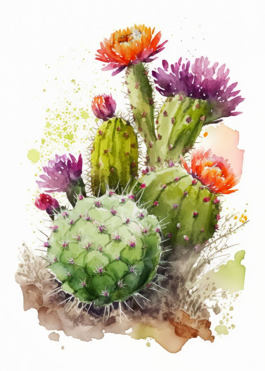 'Cactus Flower Watercolor' Poster, picture, metal print, paint by Nick ...