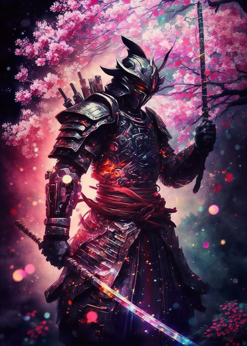 'Cherry blossom samurai' Poster, picture, metal print, paint by ...