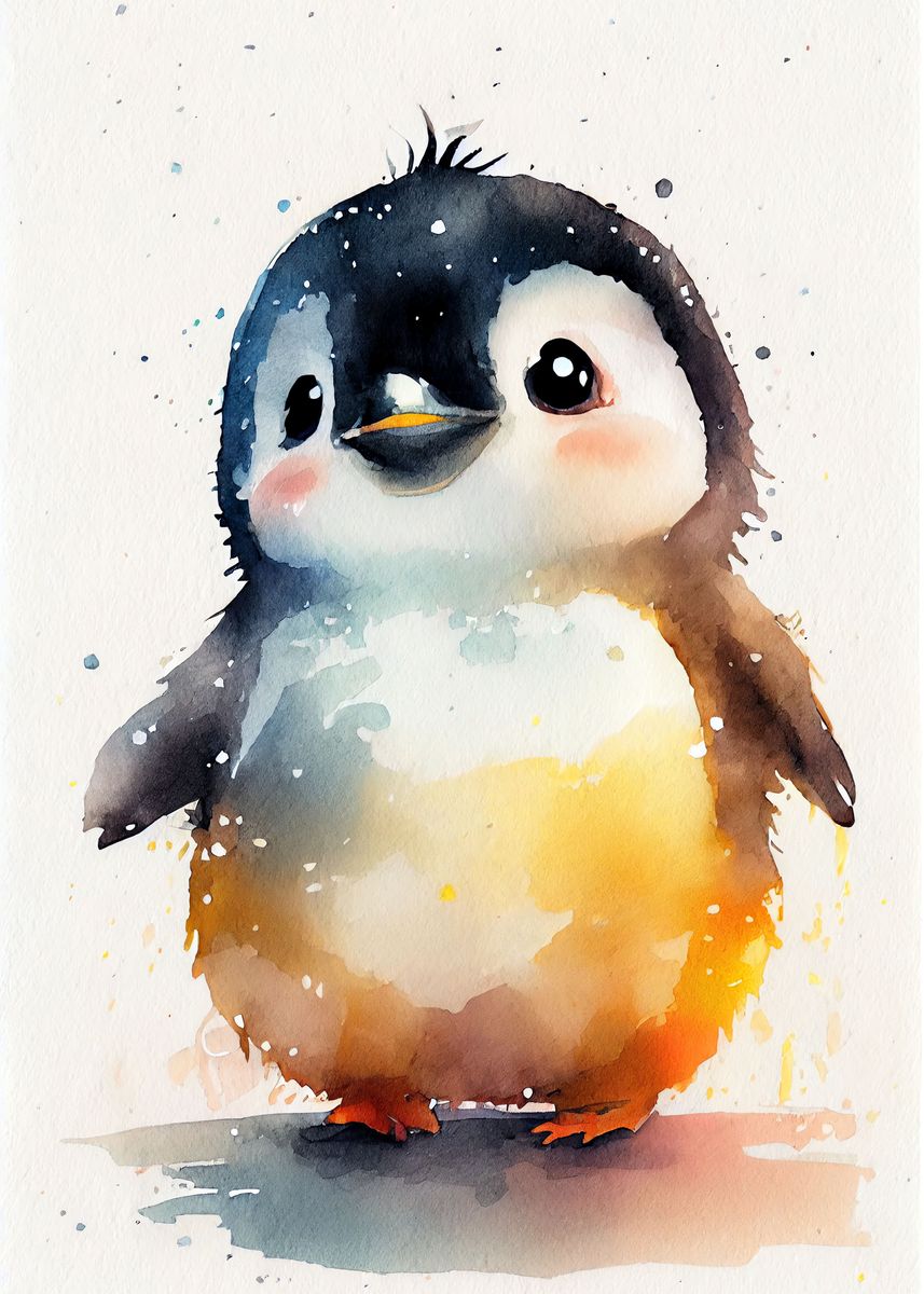 Penguin Watercolor Poster picture metal print paint by