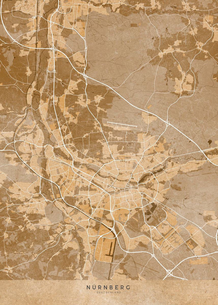 Neuberger Map 'Sepia map of Nuremberg' Poster, picture, metal print, paint by ...