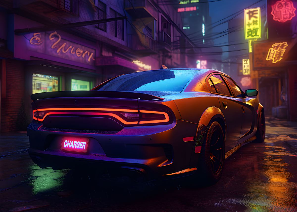 'Dodge Charger Neon' Poster by Alexandros | Displate