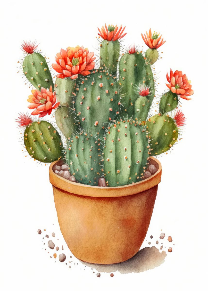 'Cactus Flower Watercolor' Poster, picture, metal print, paint by Nick ...