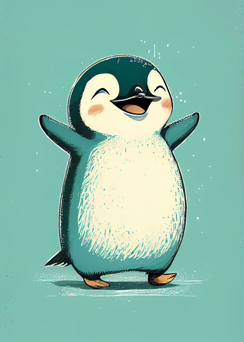 'Penguin Happy' Poster, picture, metal print, paint by DecoyDesign ...