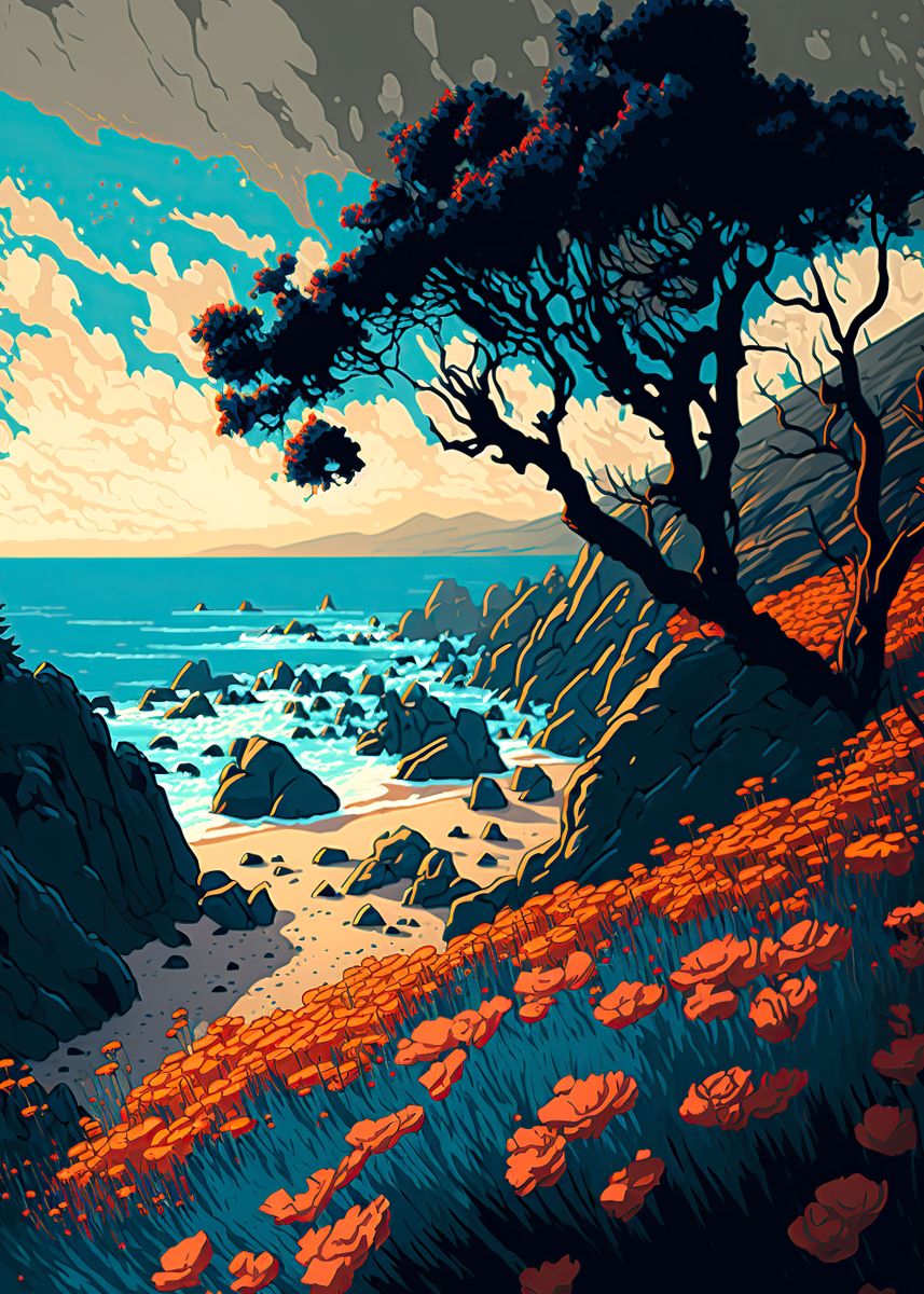 'Rolling Coastal hill' Poster by Elly Rodgers | Displate
