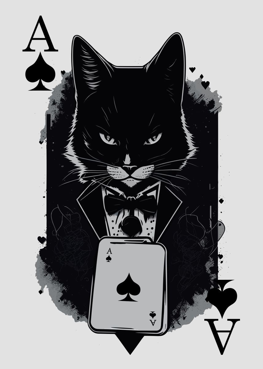 'Spades Ace Card Black Cat' Poster, picture, metal print, paint by