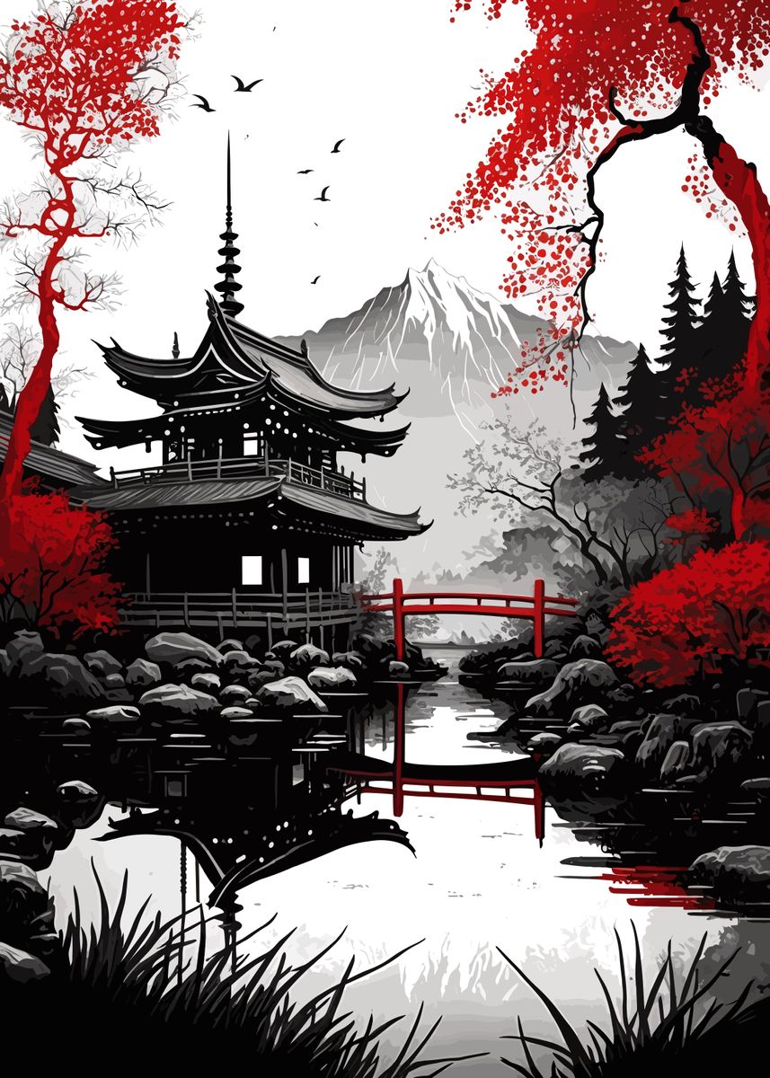 'Japanese Landscape 6' Poster, picture, metal print, paint by ...
