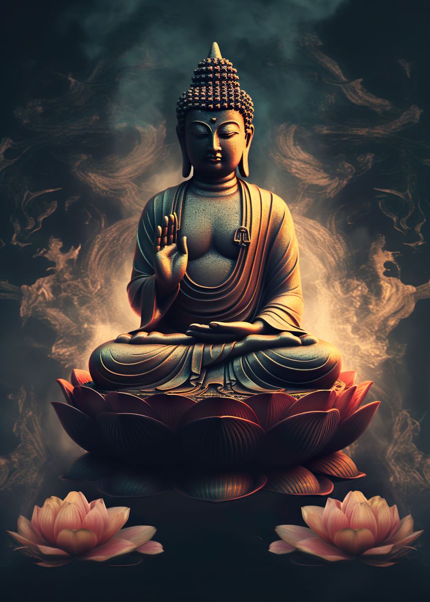 'Buddha Lotus Leaf Smoke' Poster, picture, metal print, paint by ...