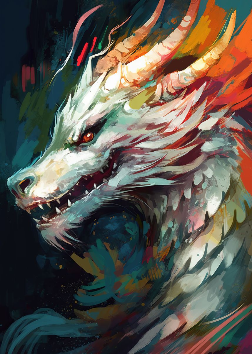 'White Dragon Portrait' Poster, picture, metal print, paint by ...