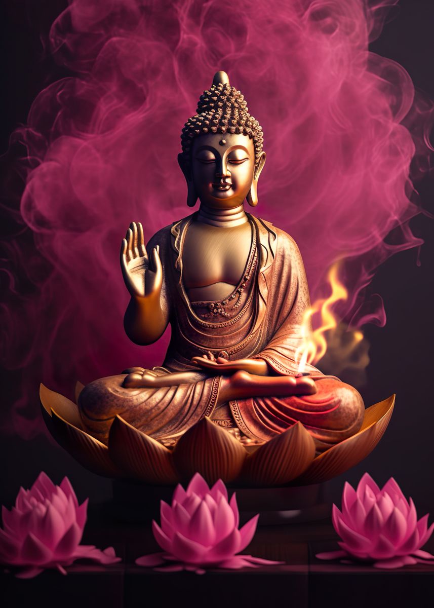 'Buddha Pink Lotus Flame' Poster, picture, metal print, paint by ...