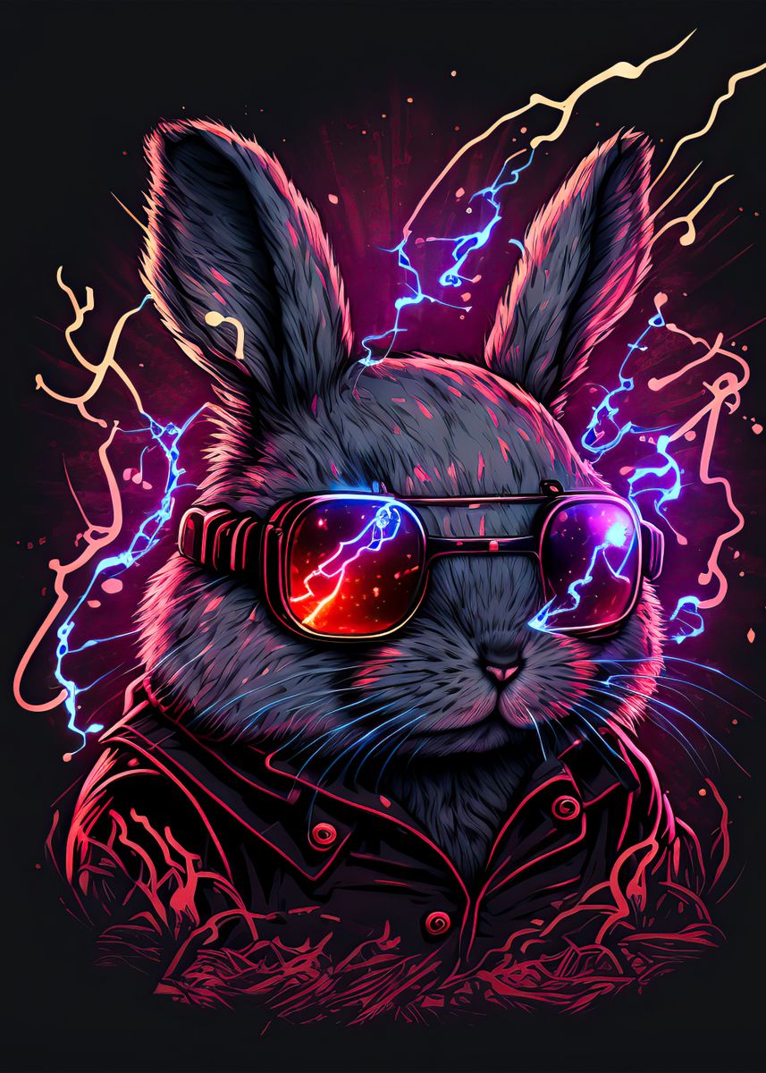 'Rabbit neon' Poster, picture, metal print, paint by Childs Space ...