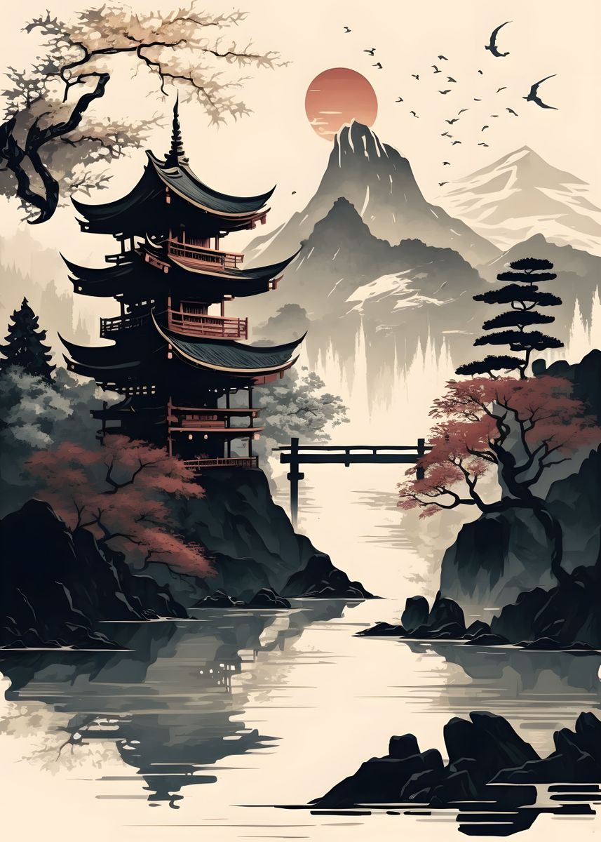'Japanese Landscape 8' Poster, picture, metal print, paint by 1x Merch ...