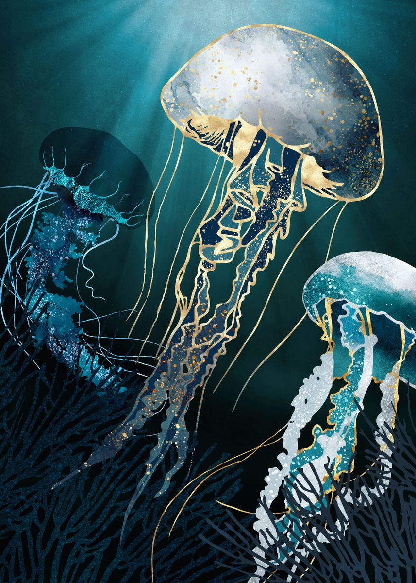 'Metallic Jellyfish V' Poster, picture, metal print, paint by SpaceFrog ...