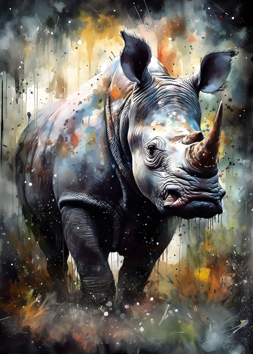 'Rhino watercolors' Poster, picture, metal print, paint by Elz art ...