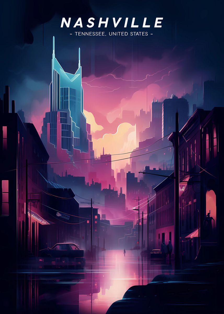 &lsquo;Nashville Downtown view&rsquo; Poster, picture, metal print, paint by