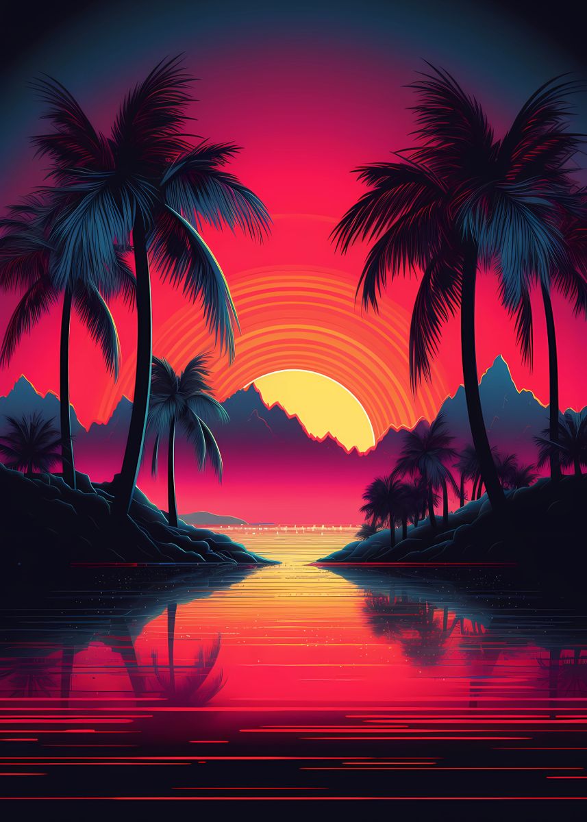 'Tropical Beach Sunset 3' Poster, picture, metal print, paint by ...