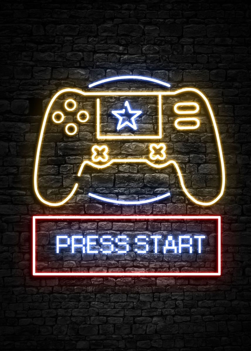 'Press start gaming' Poster, picture, metal print, paint by Azlan ...