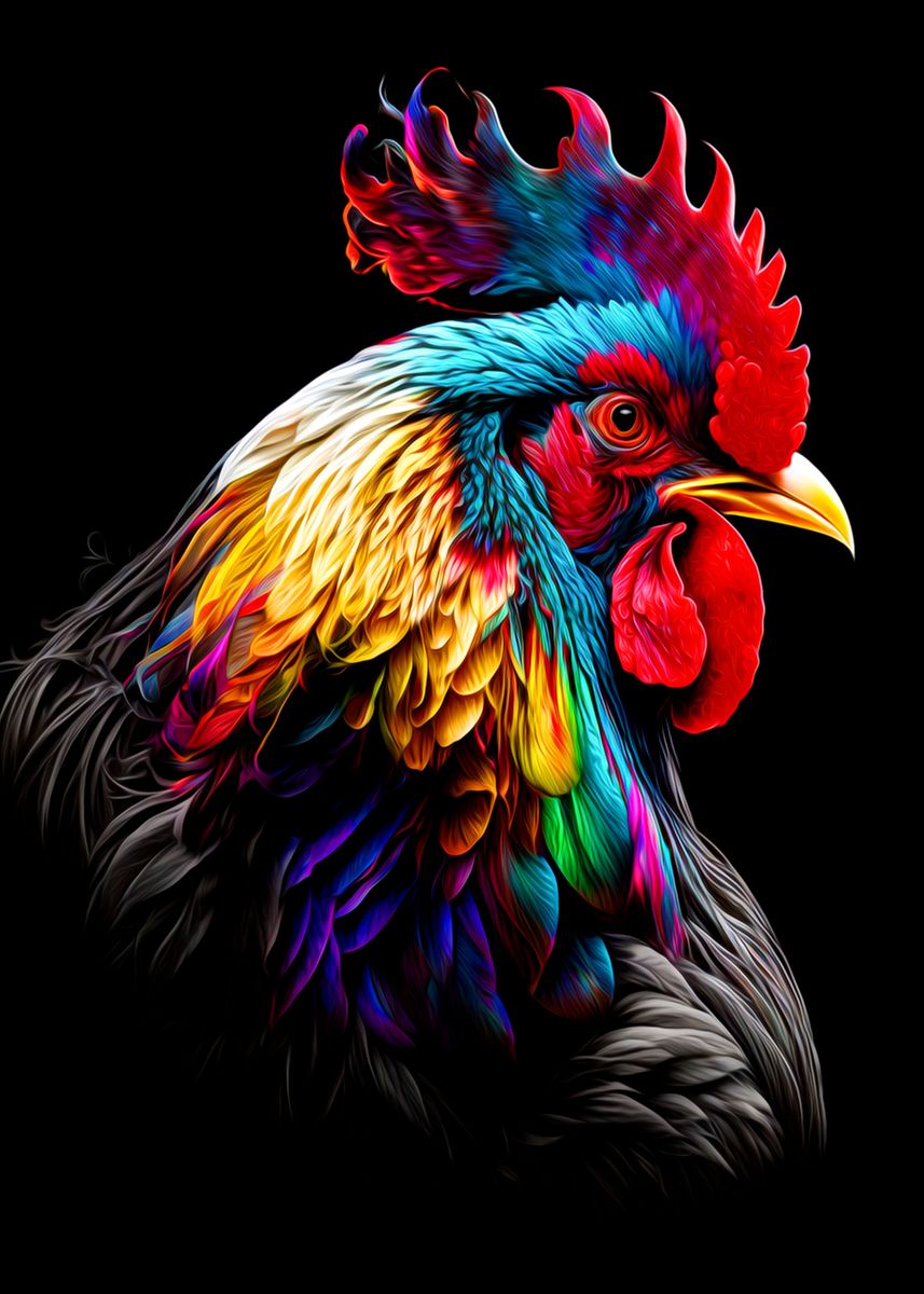 'Rooster' Poster, picture, metal print, paint by bds land | Displate