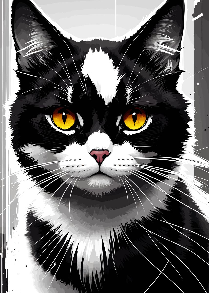cat pop art black and white