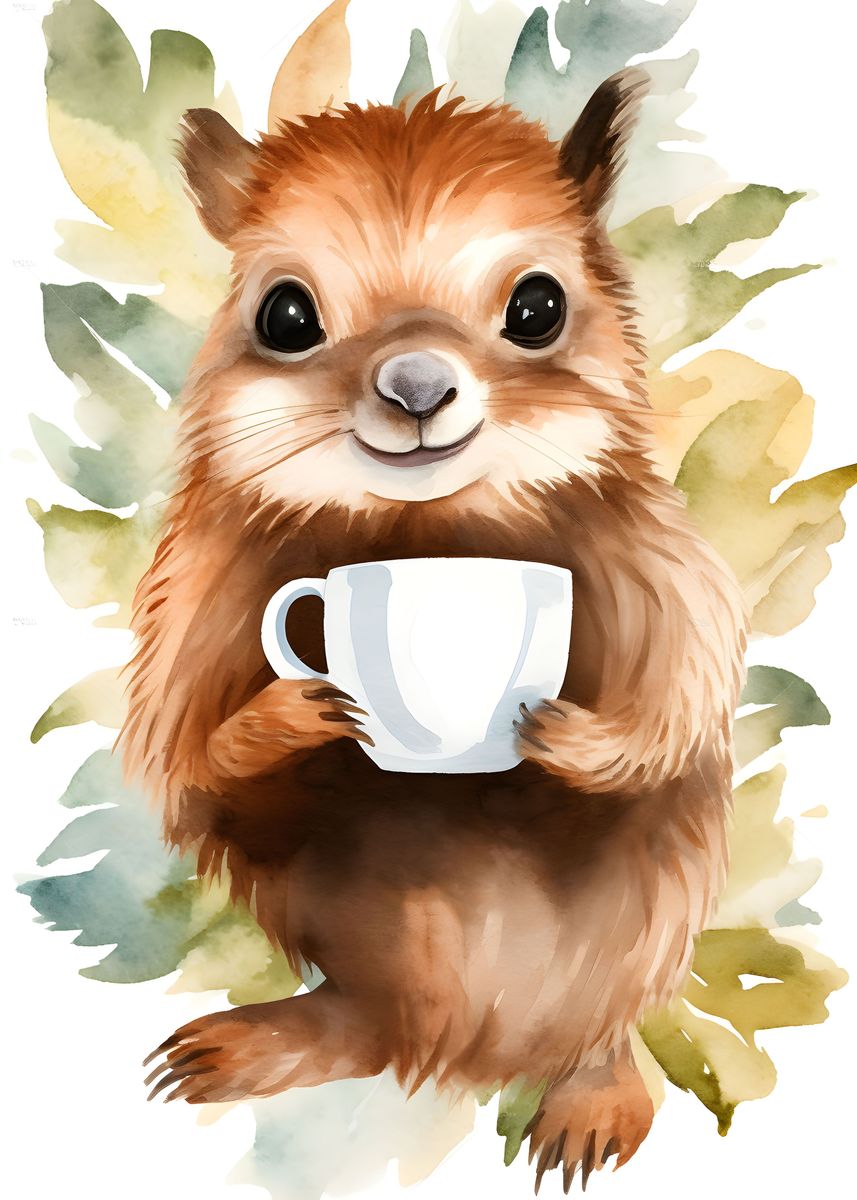squirrel drinking coffee