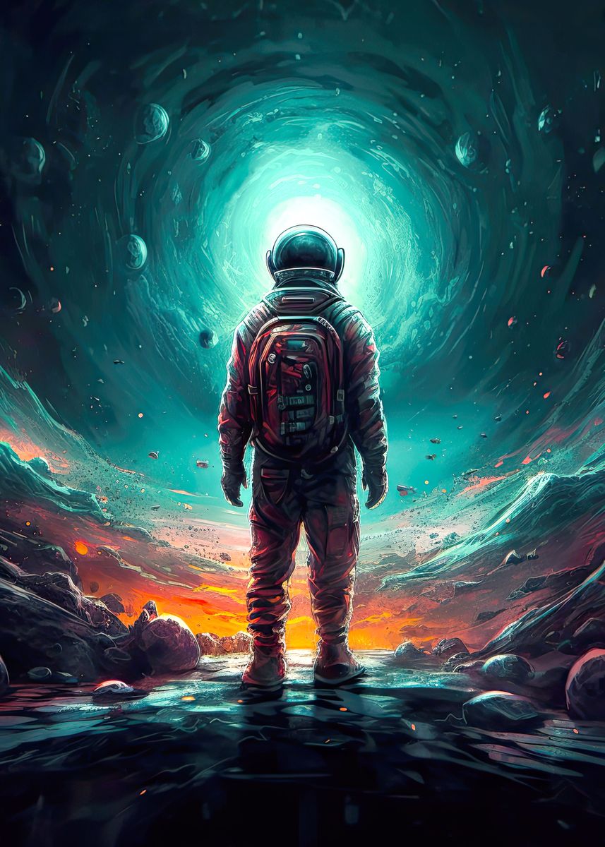 'Astronaut in Space Art' Poster, picture, metal print, paint by