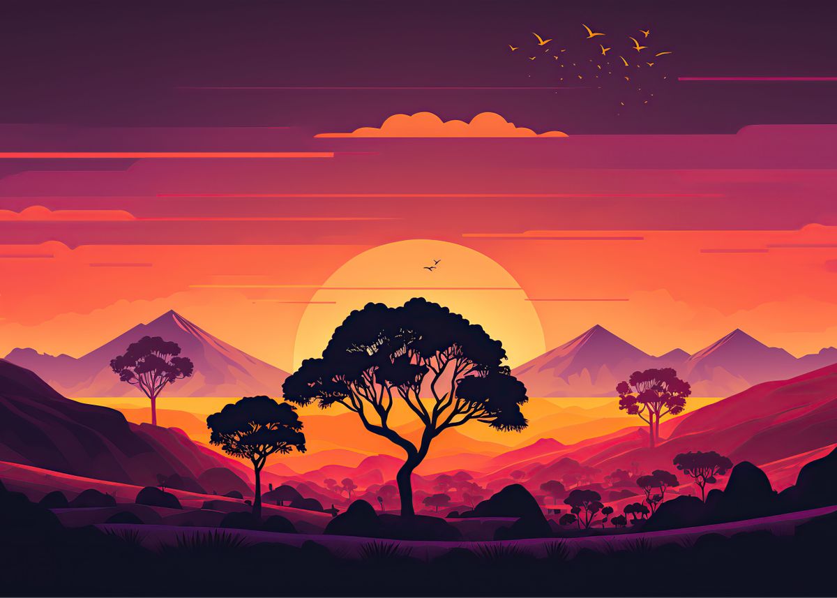 'Sunset landscape' Poster by lauren akaety | Displate