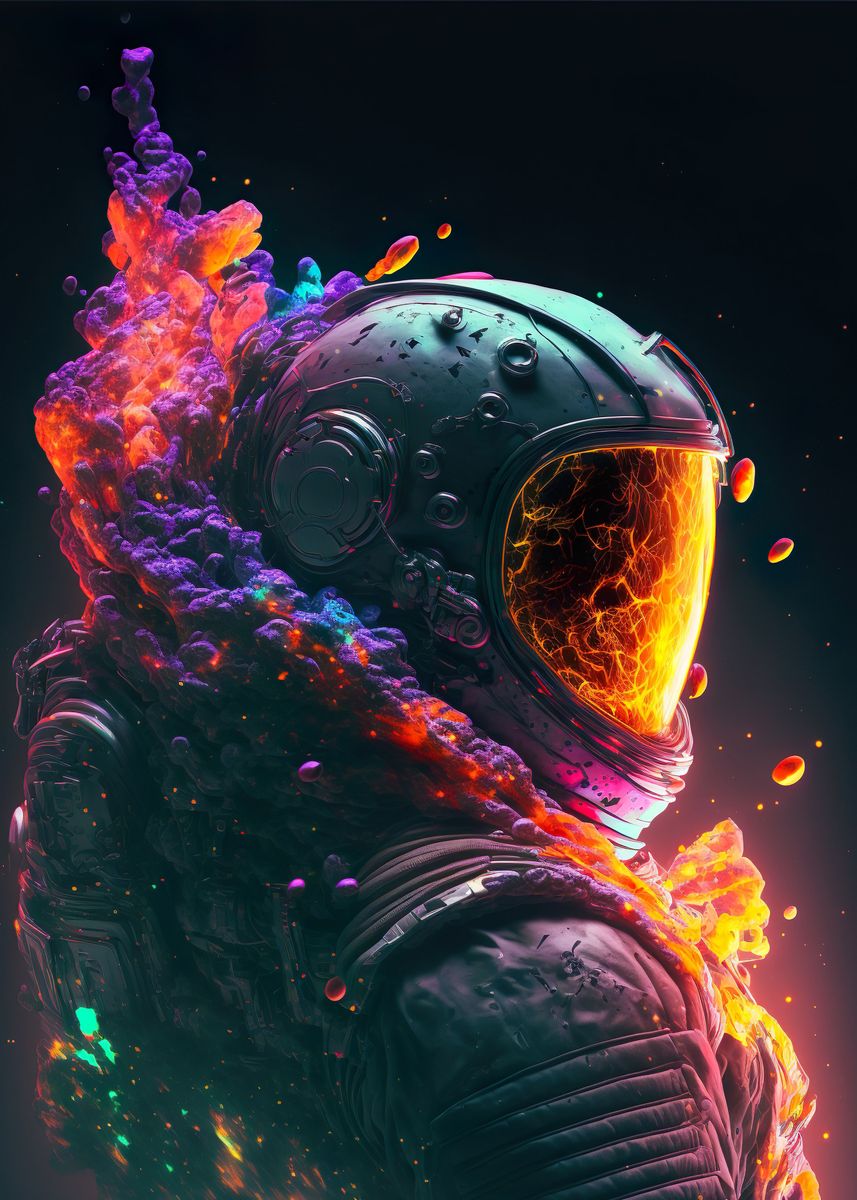 'Neon Explosion Astronaut' Poster, picture, metal print, paint by ...