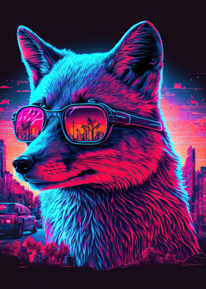 'Fox neon' Poster, picture, metal print, paint by Minimalist Anime ...