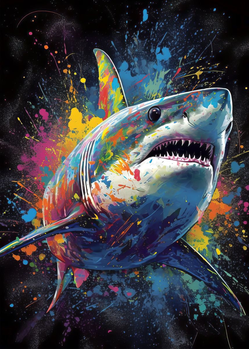 Shark painting Poster picture metal print paint by Arnas